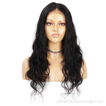 Aisi Hair 20 Inch 4x4 Long Wavy Natural Black Wig Swiss Lace Frontal Wigs Brazilian Human Hair Lace Front Wigs For Black Women